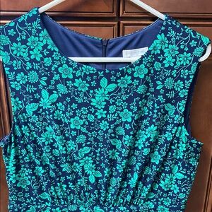 Floral Sleeveless Lined Dress in Blue and Green